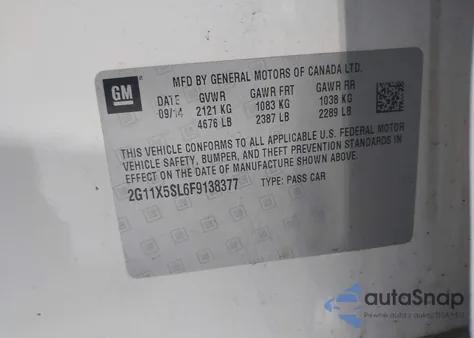 2015 Chevrolet Impala 1Fl from USA, damaged, VIN 2G11X5SL6F9138377